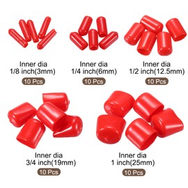 MECCANIXITY 50pcs Round End Protective Caps Rubber Cover 1/8" 1/4" 1/2" 3/4" 1" Red Screw Protector for Screw Bolt, Plumbing Pipe