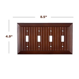 Pack of 2 Wall Plate Outlet Switch Covers by SleekLighting | Decorative Dark Brown Mahogany Look | Variety of Styles: Decorator/Duplex/Toggle / & Combo | Size: 4 Gang Toggle