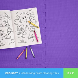 IncStores Eco Soft+ Foam Tiles (2ft x 2ft Tiles) Interlocking Foam Flooring Mats with Removable Edges (Purple, 9 Tiles, 36 Sqft + Borders)