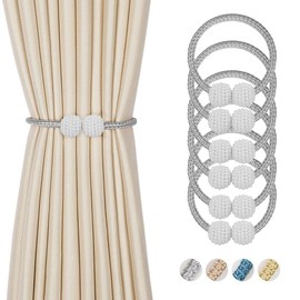 6 Pcs Alzapaños Magnéticos para Cortinas, Sujetador de Cortinas, Alzapaños De Cortina para Decoración Sala De Estar, Alzapaños para Cortinas, Tiebacks De Cortina,Abrazaderas Cortinas, Correas de Imán para Cortina, Hebillas Cuerda con Detalle de Bola de G