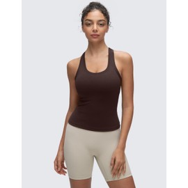 CRZ YOGA Butterluxe Racerback Workout Tank Tops for Women Tight Sleeveless Camisole Gym Athletic Yoga Shirts Hot Fudge Brown Medium