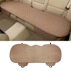 Tioollev Linen Back Car Seat Cover, Anti-Slip Long Bottom Rear Seat Cover Protector with Storage Pockets, Breathable Linen Rear Bench Seat Protector Cushion Pad for Most Vehicles (Brown, Back Cover)