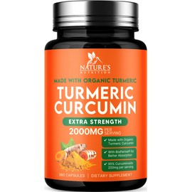 Turmeric Curcumin Supplement 2000mg - Nature's Joint & Immune Support, Organic Tumeric & BioPerine Black Pepper for Best Absorption with 95% Curcuminoids, Vegan, Non-GMO, Bottled USA - 360 Capsules