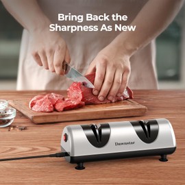 Dawnstar Electric Knife Sharpener, Professional Kitchen Knife Sharpener for Home Use, 2 Stages of Coarse Sharpening & Fine Polishing, Metal Dust Collection Box for Easy Cleaning, Silver Gray