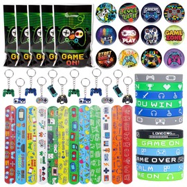 Sroeeshee Video Game Party Fillers, Gaming Birthday Party Favours with Slap Bands Bracelets Keychains Badge, Gift Bags for Kids Birthday Pinata Toys Classroom Rewards Supplies