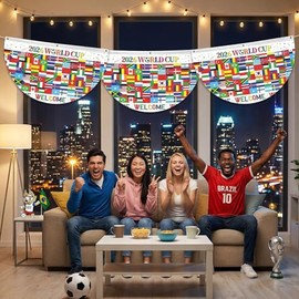 Decoración de la Copa Mundial 2026, paquete de 3 banderas de la Copa Mundial 2026, banderines plisados para abanicos de las Naciones Internacionales, 