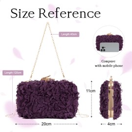 Syrads Flower Handbag Clutch Evening Bag Flowers Purses with Chain for Wedding, Deep Purple