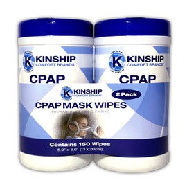Kinship Comfort Brands CPAP Mask Cleaning Wipes, Unscented and Lint Free Cleanser to Clean Filters, Tubes and BIPAP Machines, 150 Count Total, 2 Canisters