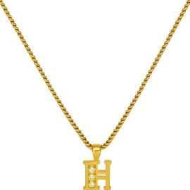 LIFETIME JEWELRY Small Initial Cubic Zirconia Letter Necklace Chain 24k Gold Plated (H - 5/8" Initial + 18" Necklace)