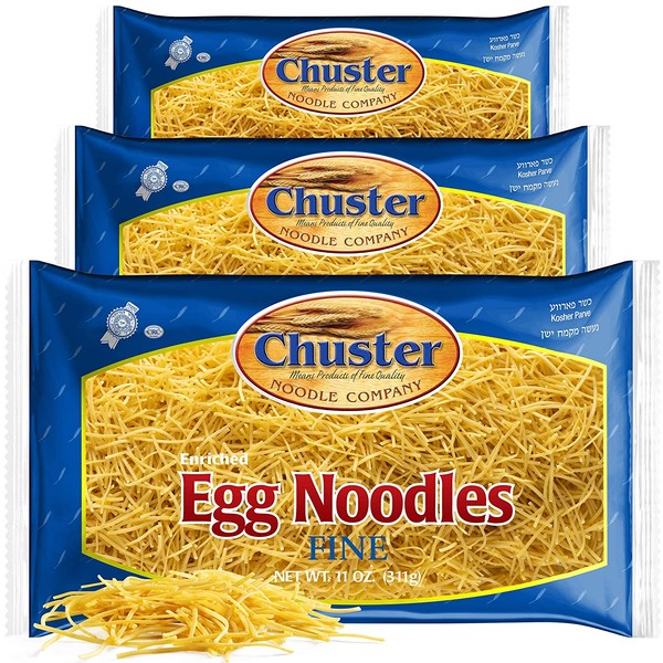 Chuster Fine Egg Noodles | Bulk 3 Pack of Enriched Noodle Pasta for Soup, Ramen, Stroganoff, Stir Fry, Lo Mein & Other Asian Fare | Cooks in 10 Minutes! |Low Sodium, Kosher Pareve