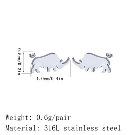 Woolly Rhinoceros Earring Stainless Steel Minimalist Laser Cut Rhino Stud Earrings for Women Men Paleontology Animal Jewelry Gift (silver)