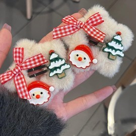 E EMZHOLE 1 Pair Christmas Hair Clips, Christmas Star Fluffy Hair Clips Cute Santa Chrismas tree Hair Barrettes Hair Clips Festive Holiday Hairpins Xmas Hair Accessories for Women Girls