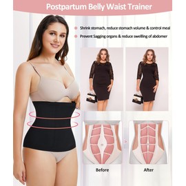 Gotoly Waist Trainer for Women Tummy Control Girdle Band Waist Cincher Body Shaper Postpartum Recovery Belt (Black, L-XL)