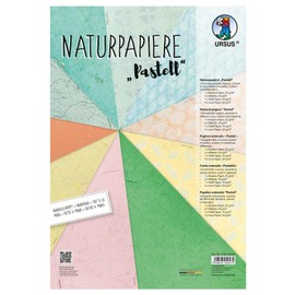 Ursus 61610001 Natural Pastel Paper, 10 Sheets, in Various Sizes, Colours and Qualities, with Banana Paper, Shell Paper, Mikado and Lace Paper, for Creative Crafts, Colourful