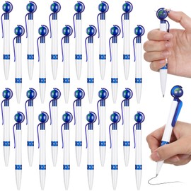 Dianelhall 24 Pcs Earth Day Pens Novelty Globe Tellurian Shape Black Ink Ballpoint World Retractable Pen for Accessories School Office Party Birthday(Blue Clip)