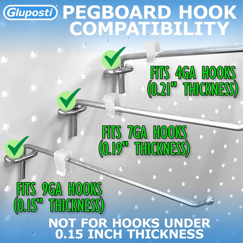 Gluposti Peg Hook Stoppers for 1/4 Pegboard Hooks and Slatwall,