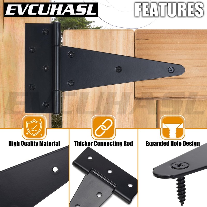 EVCUHASL 10 Inch T-Strap Gate Hinges, Shed Barn Door Hinges