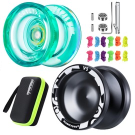 MAGICYOYO Responsive Yoyo for Kids, Professional Yoyos Pack of 2, Metal Yoyo V3+Plastic Yoyo K2, Dual Purpose Yoyos with Unresponsive Bearing for Advanced Player+Extra Yo yo Case + 12 Yoyo Strings