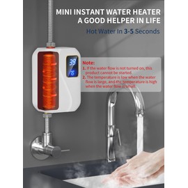 Electric Tankless Water Heater 110V 3000W, Under Sink Instant Hot Water Heater with Digital Display, Point of Use Portable Mini Heater for Kitchen Bathroom Sink