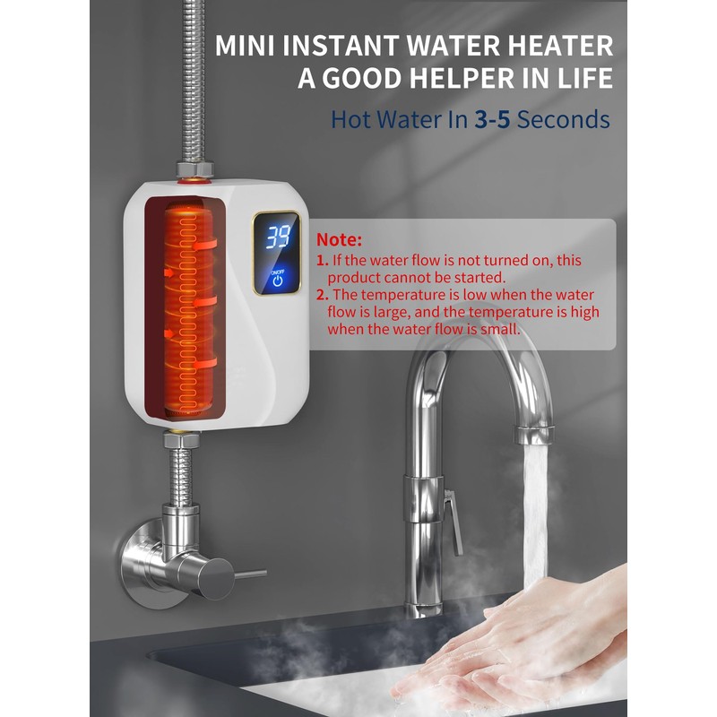 Electric Tankless Water Heater 110V 3000W, Under Sink Instant Hot