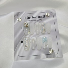 Pure white snow white glitter dangle parts handmade nail tip❄ - Petit round / 새하얀눈 화이트글리터 댕글파츠 수제네일팁❄ - 쁘띠라운드