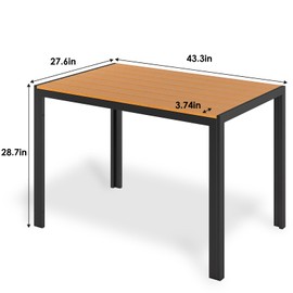 LIFERUN Outdoor Patio Table for 4-6 Person, 43×28in Outdoor Dining Table with Wooden-Like Top and Aluminum Frame, Heat and Weather Resistant, Ideal for Garden, Patio, Poolside and Porch, Brown