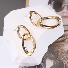 Inilbran Boho Chunky Cuban Chain Earrings, Vintage Paper Clip Chain, Huggie Earrings, Golden Circle Hoop Earrings, Curb Chain, Dangle Earrings, Jewelry for Women and Girls, Alloy Steel