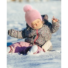 Camptrace Toddler Baby Winter Hat Warm Fleece Lined Knit Kids Hat with Earflap Infant Newborn Pom Pom Beanie Knit Cap Girls Pink