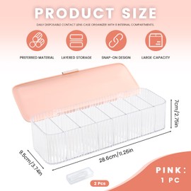 Fatiya Daily Contact Lens Organizer with 2 Remover & 2 Tweezers, Disposable Contact Lens Storage with Lid & 8 Grids, Clear Contact Lens Dispenser Case Box for Desk Home Office Art Supply (Pink)