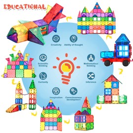 Magnetic Building Tiles, 78pcs Colorful 3D Transparent Magnet Building Blocks Set, Educational Toy Gift for Kids Boys Girls (78PCS)