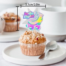 18pcs Colorful Glitter Roller Skates Cupcake Topper Pick for 80s 90s Retro Hip Hop Roller Skating Roll into 8 Theme Decor Supplies Boys Girls Happy 8th Birthday Party Decorations