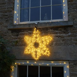 DBFAIRY 27" Christmas Big Snowflake Hanging Lights Outdoor Christmas Snowflake Lights Plug in Window Snowflake Sculpture Lights with Long 16.8ft Leading Cable for New Year Wall Window Porch Decor