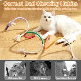 Kenmohuo Cat Chew Rope Toy, 6Pack Interactive Kitten Teething Toys, Cats Strings Safe Teeth Cleaning Toy, Catnip Toys for Cats Stress Relief, Dental Care and Enrichment Play (3 Long and 3 Short)