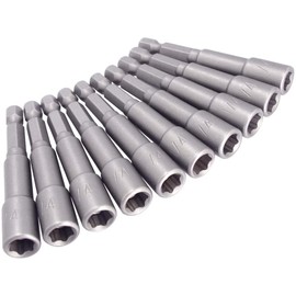 Gasea 10Pcs Magnetic Nut Setter Driver Drill Bit Set 1/4" Hex Shank to 1/4" Hex Socket Power Nut Driver Bits, 2-Inch Length