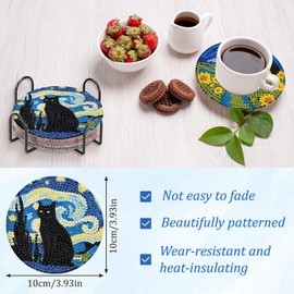 DOMROM 8 Pcs Diamond Painting Coasters Kits with Holder, Starry Night Diamond Art Coasters for Adults Beginners 5D DIY Diamond Coasters, Diamond Art Painting Kits Craft Supplies