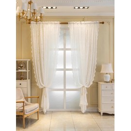 Lace Curtains for Windows 63 inch Drop Vintage Net Curtains for Old House Shabby Chic Sheer Voile Curtains 2 Panels White Curtains
