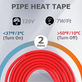 55 FT Heat Cable for Pipe Freeze Protection YeloDeer, Water Pipe Heat Trace with Thermostat, Pre-assembled Heat Tape for Water Pipes Keeps Water Flowing 120 V