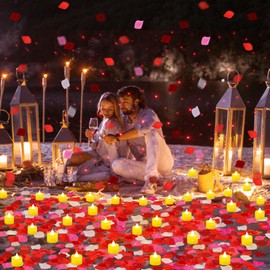 Hanaive 8000 Pcs Artificial Rose Petals with 120 Pcs Flameless LED Tea Light Candles Set Romantic Special Night Decorations for Valentine's Day Anniversary Wedding Table Decor(Yellow Mixed)