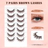 7 Paare 3D Brown Falsche Wimpern Katzenauge, Flauschiges Volumen Curly