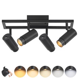 AIBISOD Zoomable LED Track Lighting Kit, 4-Light Dimmable 5-Color Ceiling SpotLights Indoor, 15°-60° Black Modern Track Light Fixture Ceiling with Flexibly Rotatable Lights Head for Kitchen Bedroom