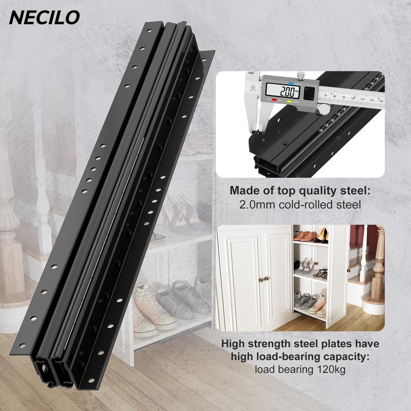 NECILO 16 Inch Undermount Heavy Duty Drawer Slides, 260 lbs