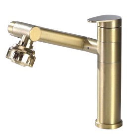 Bathroom Faucet Champagne Gold 1080 Degree Swivel Lavatory Basin Sink Faucet 1 Handle Big Angle Spray Aerator Spout Extender Universal Rotating Splash Filter 2 Water Outlet Modes
