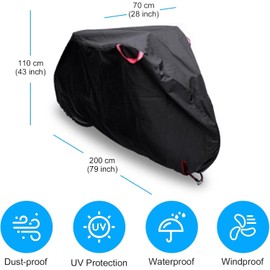 Bicycle Cover Waterproof, Bicycle Garage Outdoor, 210D Bicycle Garage with Lock Holes & Bag, Bicycle Garage Weatherproof Sun Protection & Water, E-Bike & Bicycle Tarpaulin (200 x 70 x 110 cm)