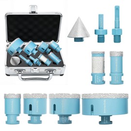 JeeynoTols Diamond Core Drill Bits Set 9pcs (1",1-3/8",2",2-1/2",4" Drill Bit+2"(50mm) Beveling Chamfer Bit+4/5" Drilling Milling Bit+Adapter) for Ceramic,Tile,Marble,Porcelain with 5/8-11 Thread