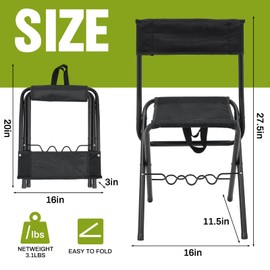Wenqik 2 Pcs Summer Folding Fishing Chair with Rod Holder Hunting Camping Chairs for Adults Outdoor Portable Folding Chair for Men Women Ice Fishing Lawn Patio Garden Beach Gifts (Black)