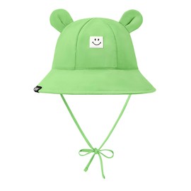 Zando SmileyWorld Baby Sun Hat UPF 50+ Infant Bucket Hats with Bear Ear 0-6 Months Wide Brim Beach Hat for Boys Girls Newborn Green