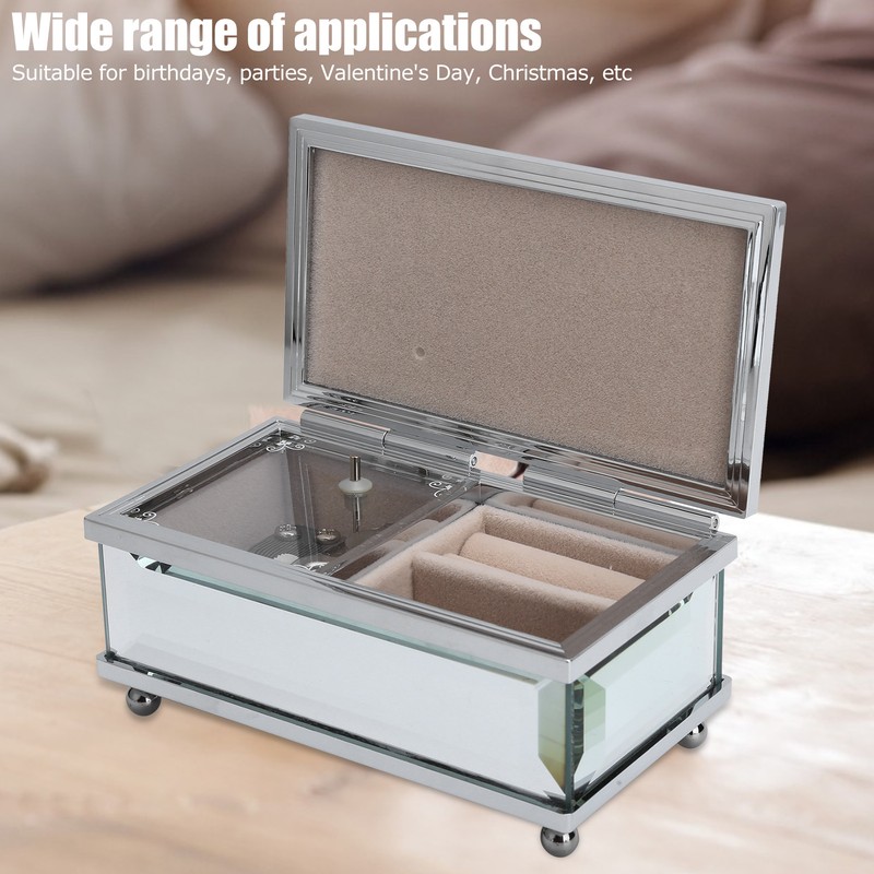Glass Mirror Music Box Musical Jewelry Storage Case for Girlfriend