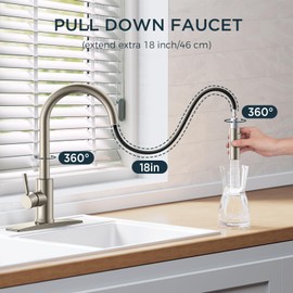 FORIOUS Kitchen Faucet with Soap Dispenser, Kitchen Faucet with Pull Down Sprayer Brushed Nickel, Stainless Steel Modern Kitchen Sink Faucets High Arc with Sing Handle and Deck for 1 or 3 Hole Install