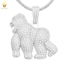 Gra Certificate Iced Out Hip Hop Jewelry 925 Sterling Silver Vvs Moissanite Pass Diamond Test 3D Gorilla Cartoon PendantColor: Silver
