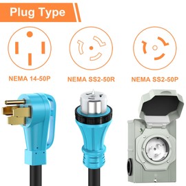 CircleRiver UL Listed 50 Amp 15Feet Generator Cord and Power Inlet Box Combo Kit NEMA 14-50P Male to SS2-50R STW 6/3+8/1 AWG 125/250V Twist Locking with Inlet Box for Generator to House